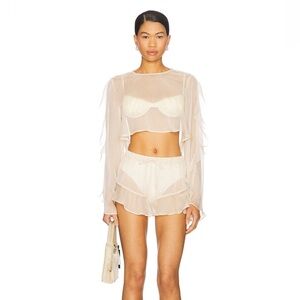 NWT SET Shani Shemer Thoma cropped shirt & Shay shorts - cream - white coverup M